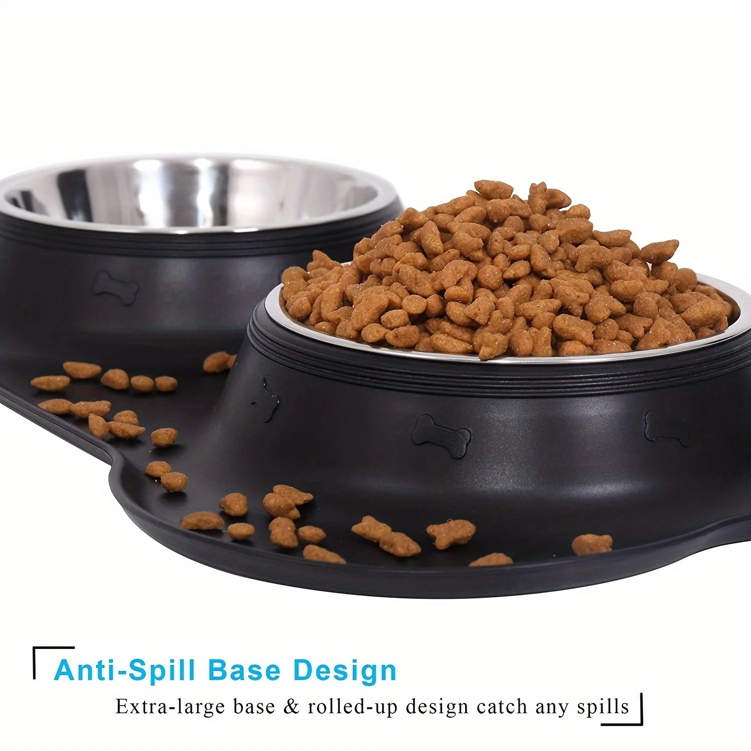 2-in-1 Dog Feeding & Watering Station, Thermoplastic Rubber Pet Bowl Mat with Stainless Steel Dual Bowls, Anti-Spill Pet Feeder, Includes Bowl Holder, Ideal for All Dog Breeds